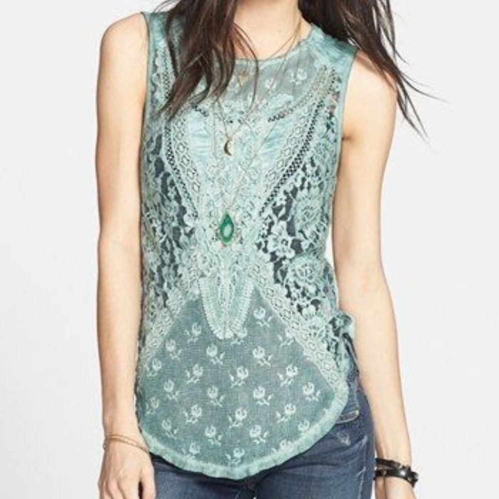Free People Aqua Lace Tank Top